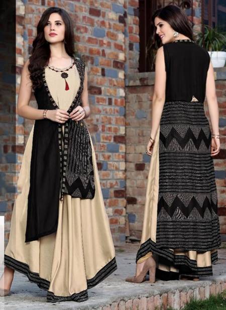 Cream And Black Colour PURATTI Arya Designer Fancy Heavy Festive Wear Poli Rayon Printed Stylish Gown Collection PURATTI 05